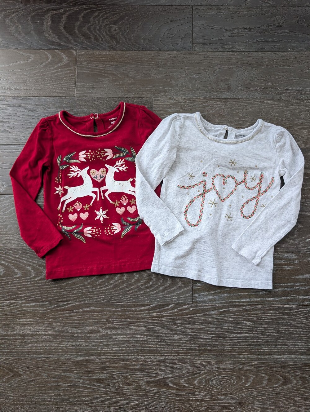 Carter's Lot of 2 Long-Sleeve Holiday Christmas Tees Size 5